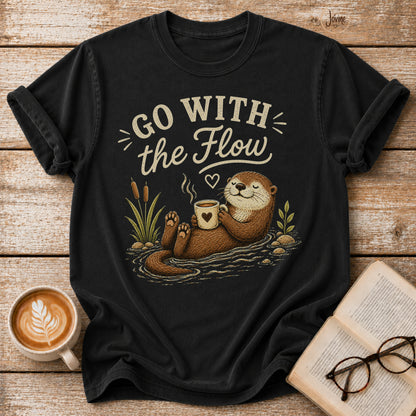 Go With the Flow Otters Vintage T-Shirt | Funny Coffee Lover Tee | Slow Living Shirt