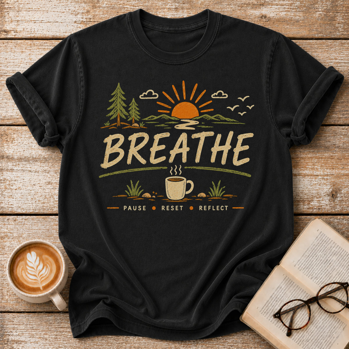 Breathe Vintage T-Shirt | Slow Living Coffee Tee | Nature Inspired Tee