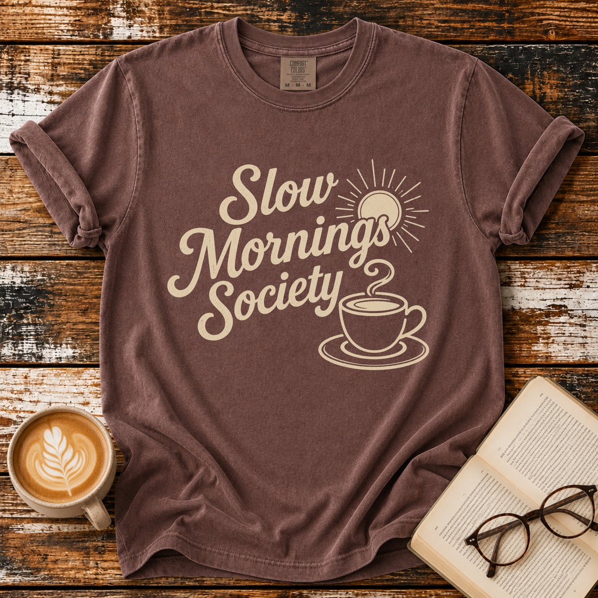 Slow Mornings  Society Vintage T-Shirt | Coffee Lover Tee | Retro Coffee Shirt
