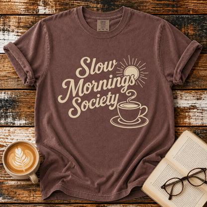 Slow Mornings  Society Vintage T-Shirt | Coffee Lover Tee | Retro Coffee Shirt