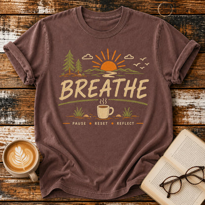 Breathe Vintage T-Shirt | Slow Living Coffee Tee | Nature Inspired Tee