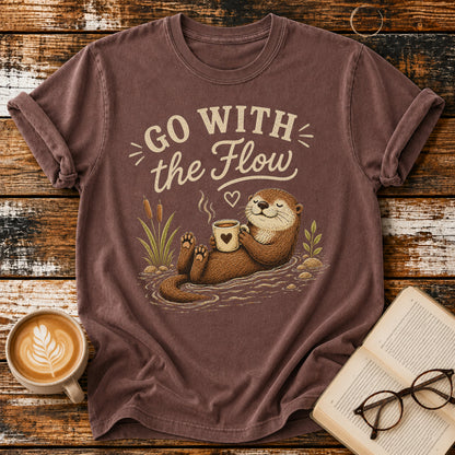 Go With the Flow Otters Vintage T-Shirt | Funny Coffee Lover Tee | Slow Living Shirt