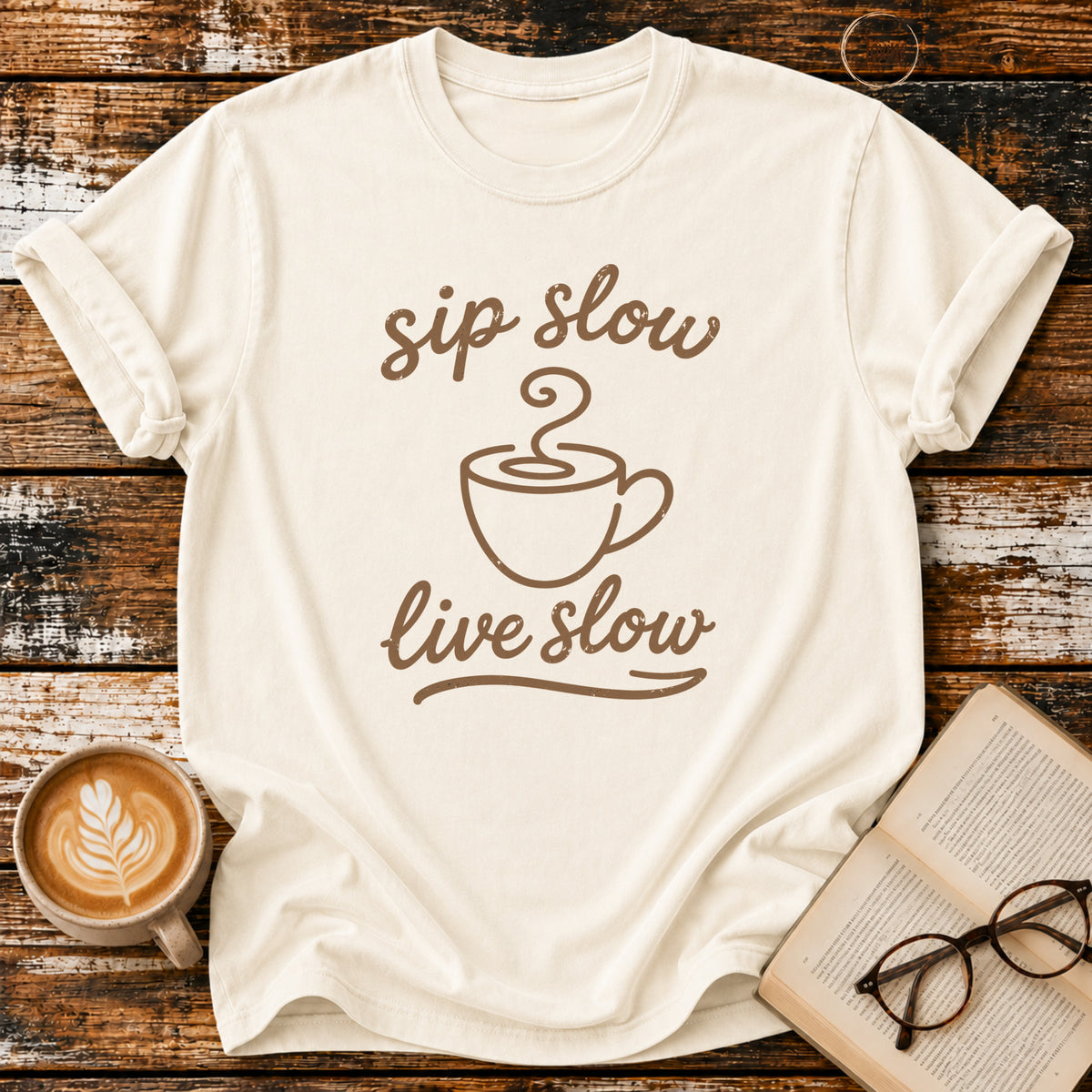 Sip Slow, Live Slow Tee | Vintage coffee Lover Shirt | Cozy Reading Tee