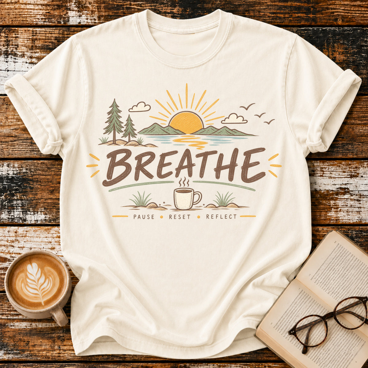 Breathe Vintage T-Shirt | Slow Living Coffee Tee | Nature Inspired Tee