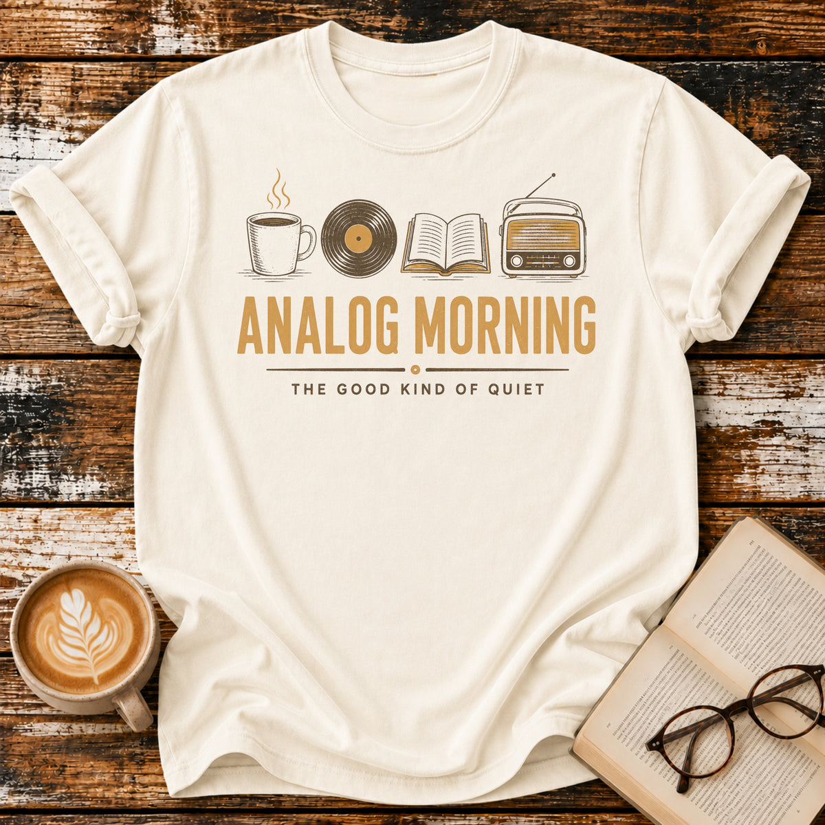 Analog Morning Vintage T-Shirt | Book Lover Retro Tee | Slow Living Graphic Shirt
