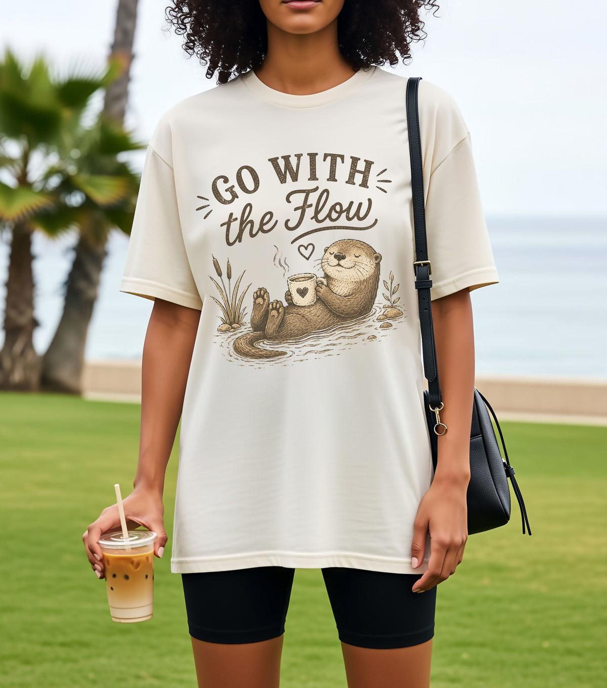 Go With the Flow Otters Vintage T-Shirt | Funny Coffee Lover Tee | Slow Living Shirt