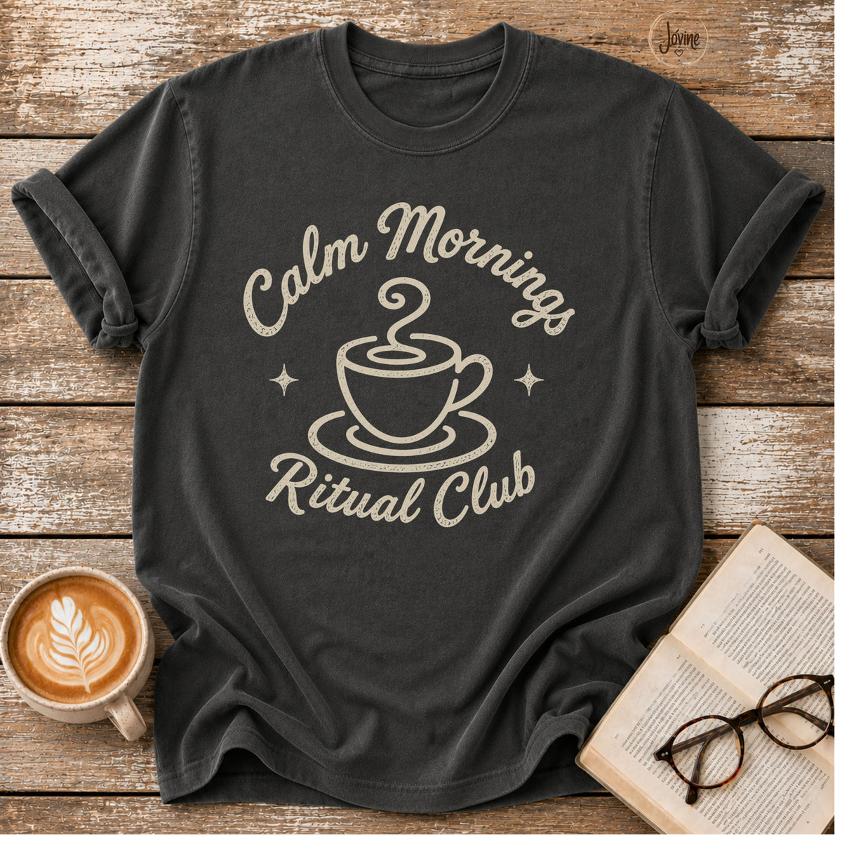 Calm Morning Ritual T-Shirt | Vintage Coffee Lover Graphic Tee | Slow Living Shirt