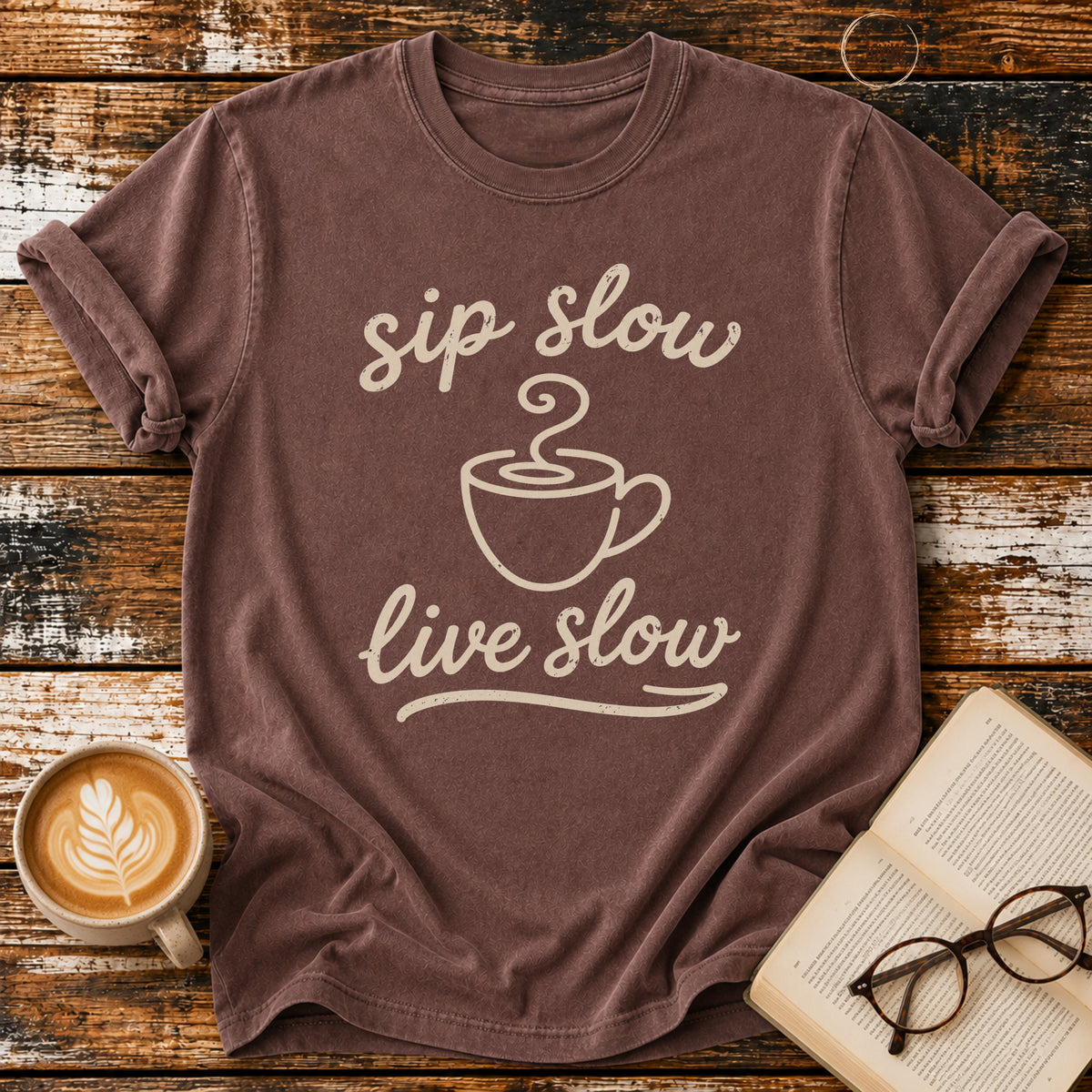 Sip Slow, Live Slow Tee | Vintage coffee Lover Shirt | Cozy Reading Tee