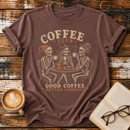 Coffee Club Vintage T-Shirt | Funny Skeleton Coffee Tee | Spooky Coffee Lover Graphic Shirt